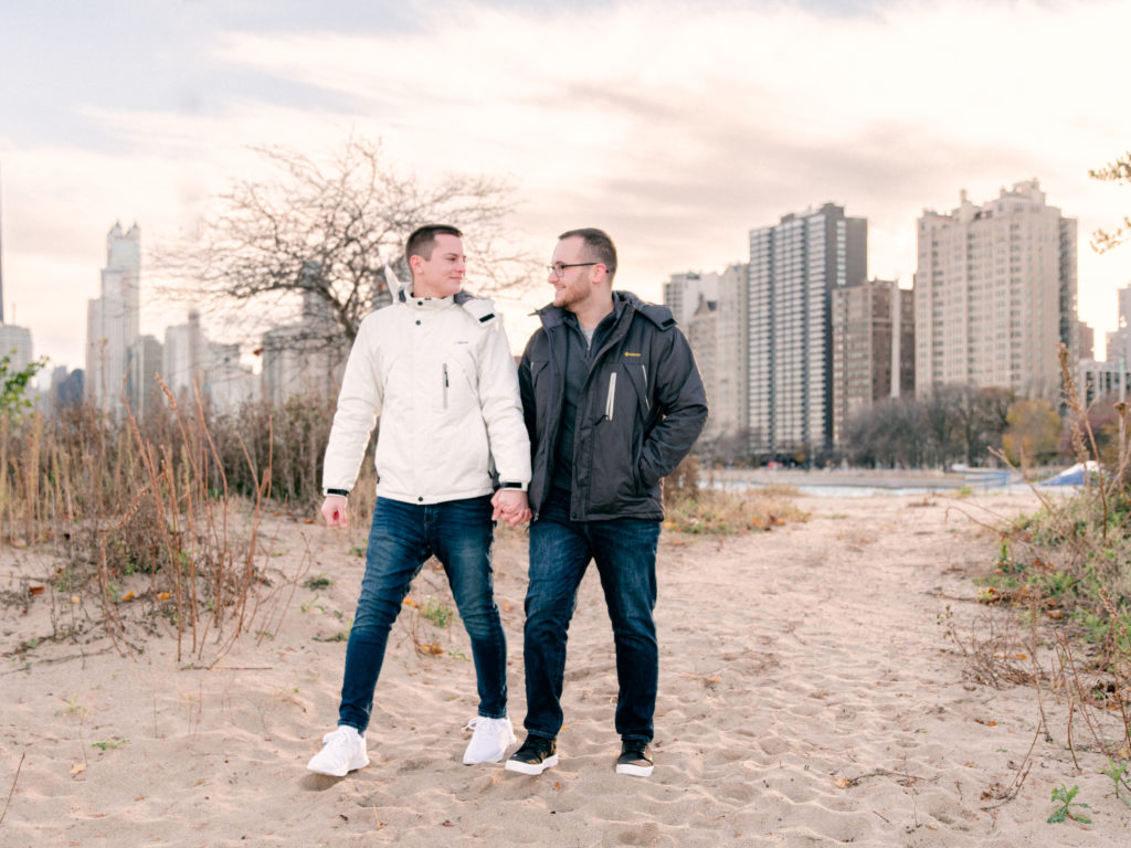 Engaged couple at north avenue beach