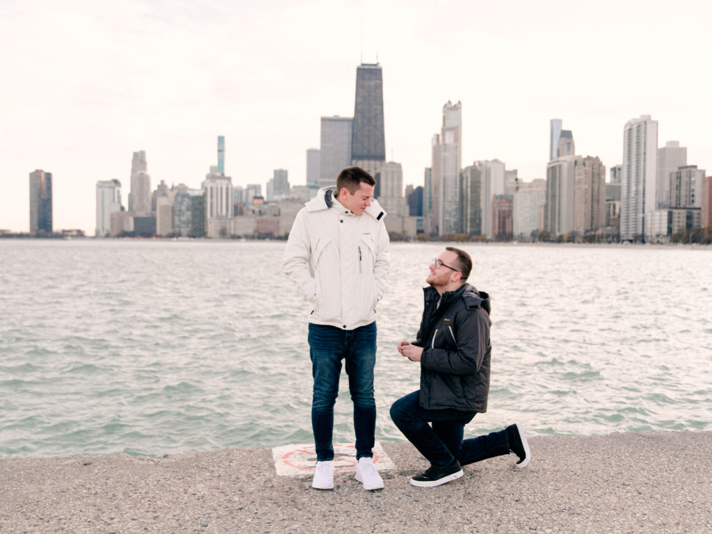 North Avenue Beach Surprise Proposal, gay couple, lbtqia+ proposal, pride