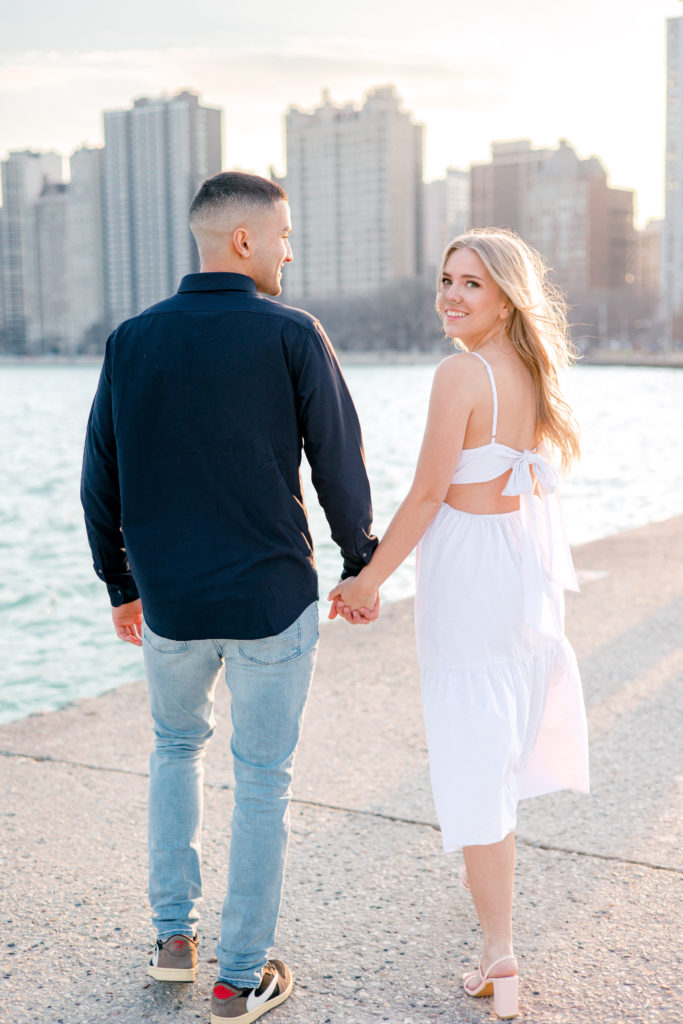 engaged couple in chicago
