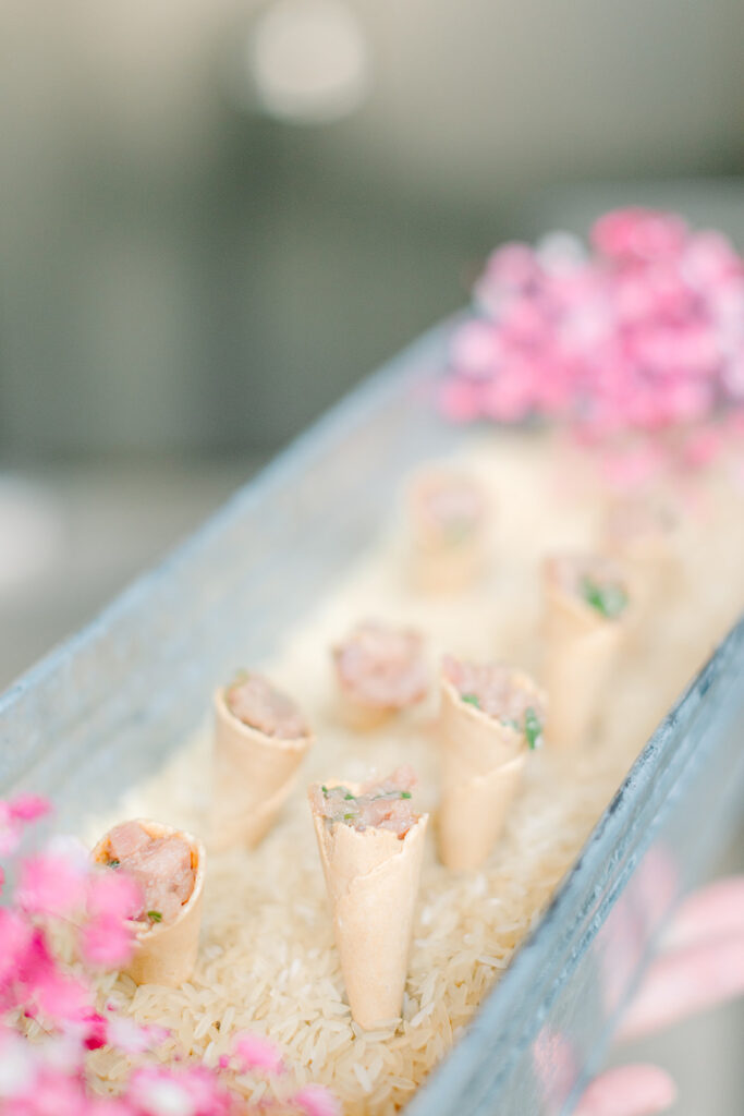 Hearty Boys Catering Appetizers are passed during cocktail hour at The Fairlie. by Ashlee Cole Photography