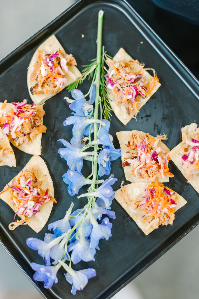 Hearty Boys Catering Appetizers are passed during cocktail hour at The Fairlie. by Ashlee Cole Photography