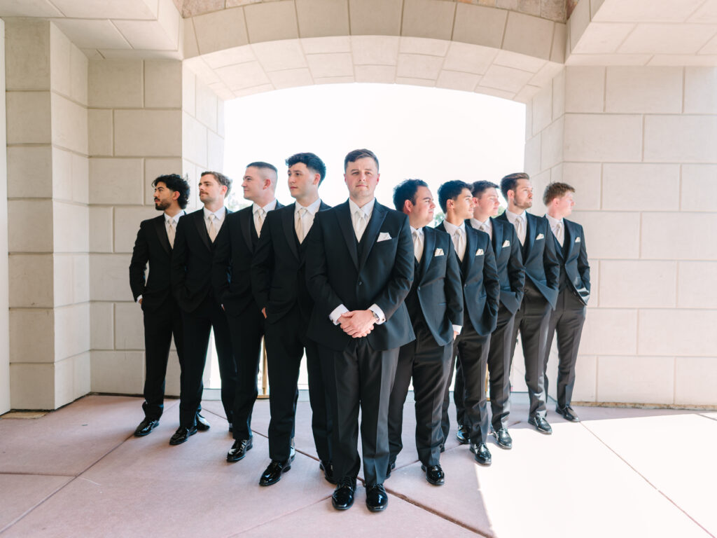 Groom and groomsmen outside at arrowhead golf club