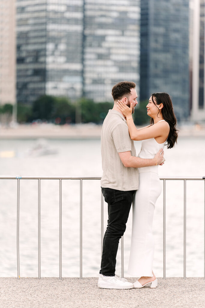 couple laughing together after getting engaged